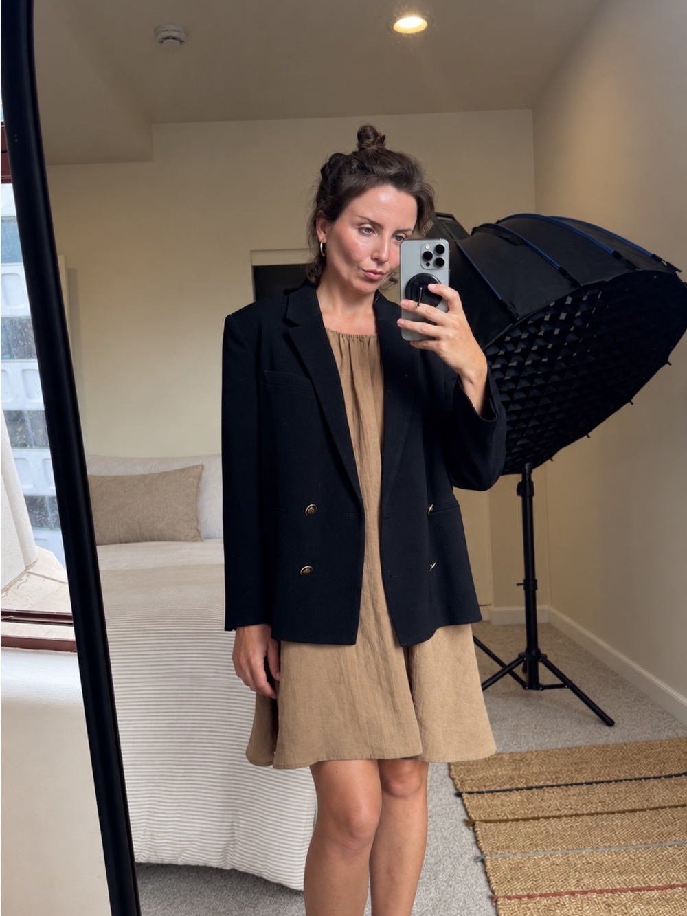 Zara Black Double-Breasted Blazer with Gold Buttons